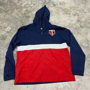 Minnesota Twins MLB Windbreaker Jacket Mens Large Blue Red Pullover Quarter Zip